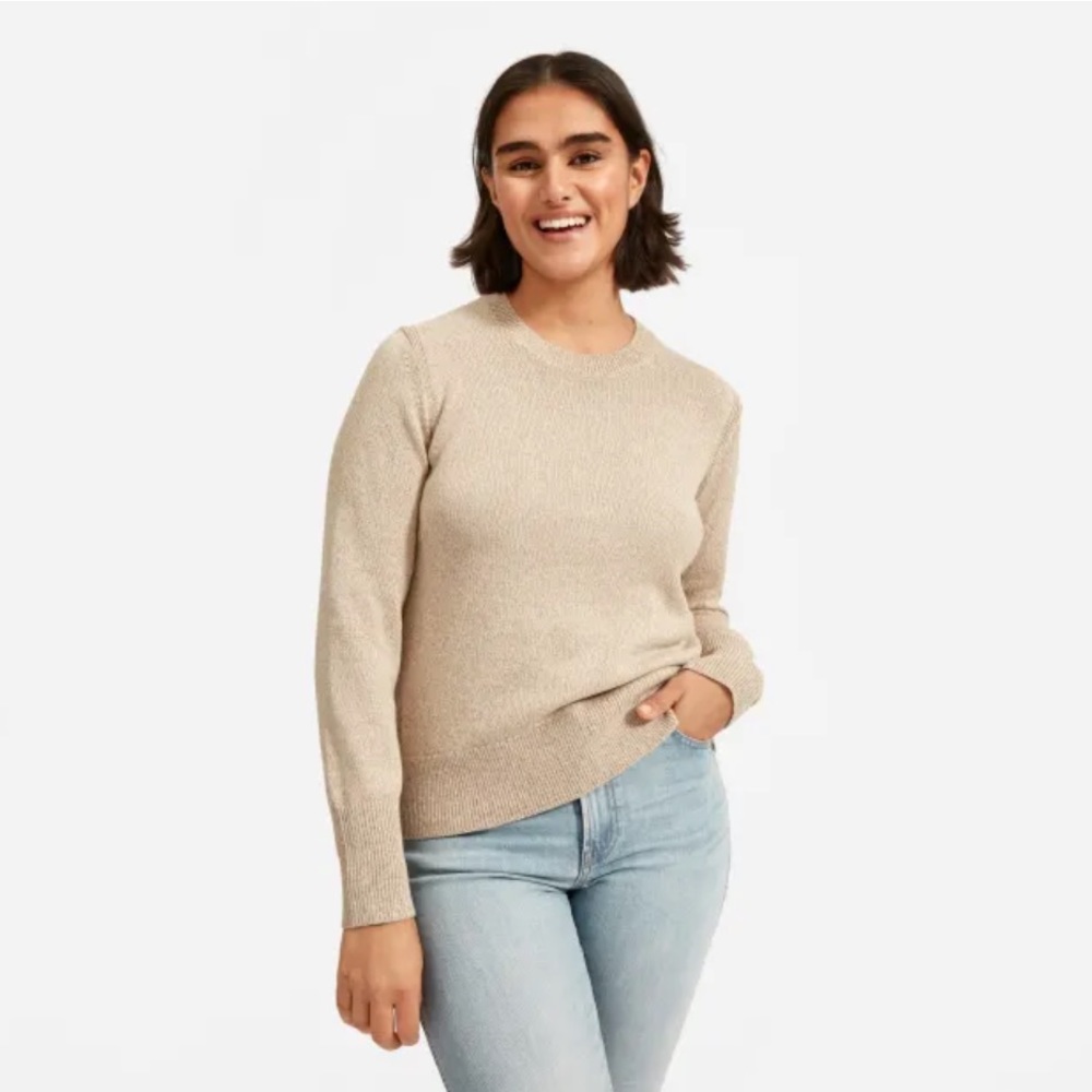 Everlane Soft Cotton Crew Neck Sweater Tan Small